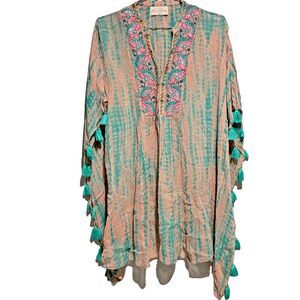 Miss June Paris Womens Tassel Tunic Kaftan Dress Multicolor Sequins Embroidered
